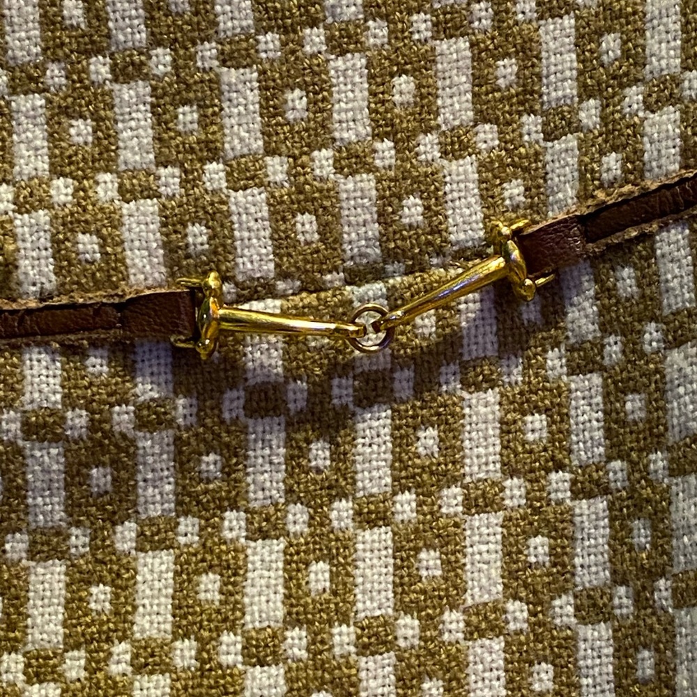 Banana Republic Tan Cream Wool Skirt Leather accent and Goldtone Metal Horsebit